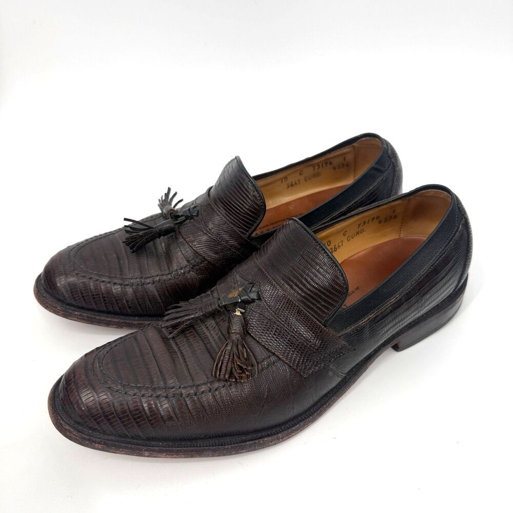 Allen Edmonds CLAYTON Lizard ExoticTassel Dress Loafers Brown Size 10 C (Narrow)